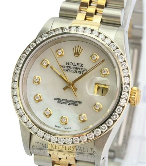 rolex datejust mens two tone diamond dial bezel|Rolex watch diamond bezel prices.